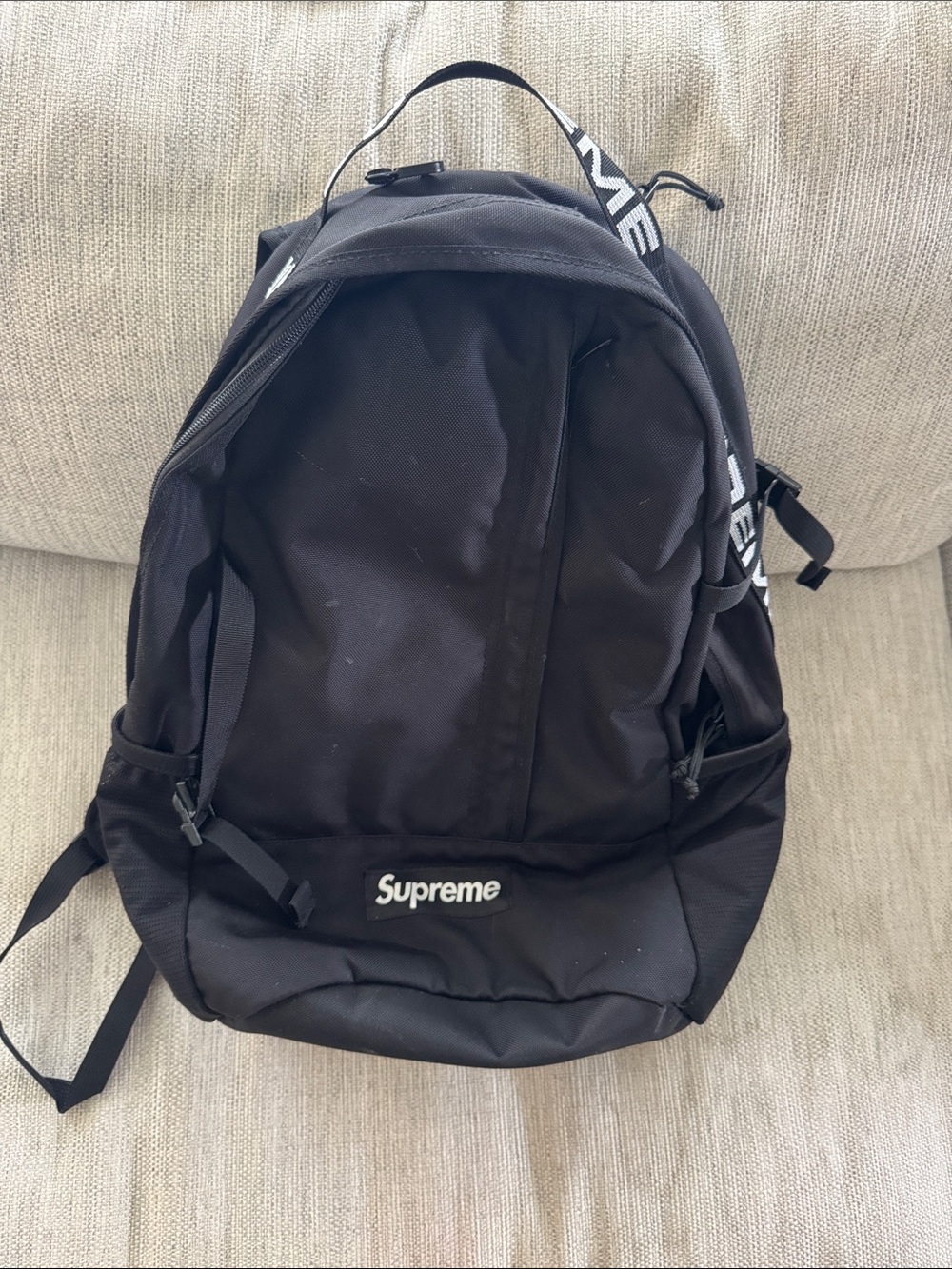 Supreme Black Backpack with Logo Strap